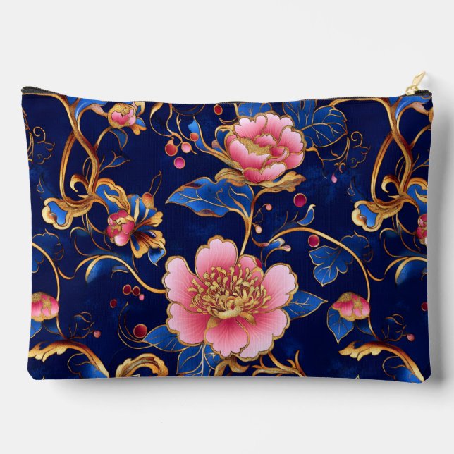 Pochette À Accessoires Chic rose cobalt bleu motif floral (Verso)