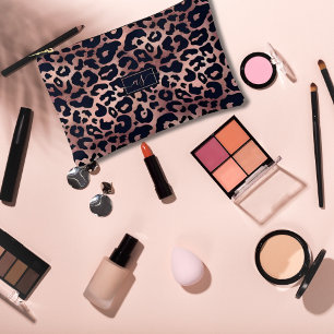 Pochette À Accessoires Chic Rose or noir Empreinte de léopard Monogrammé