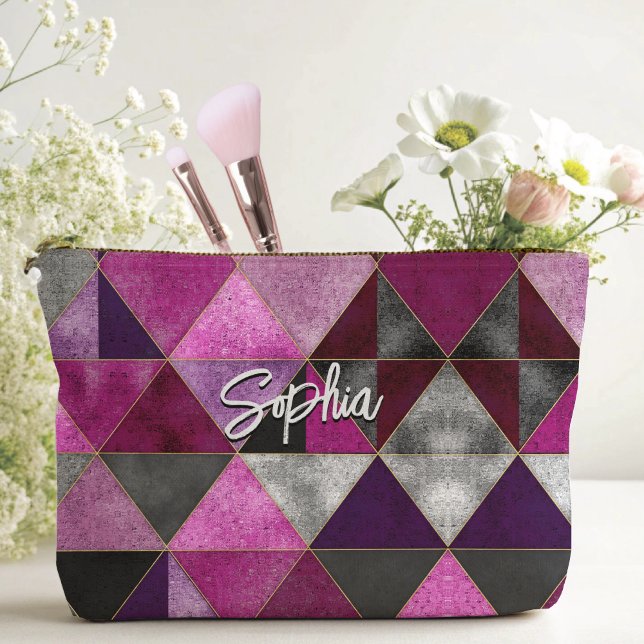 Pochette À Accessoires Chic rose violet gris géométrique (Créateur téléchargé)