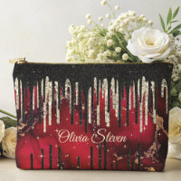 Chic rouge noir gouttes parties scintillant monogr