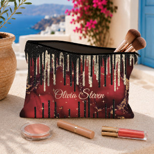 Pochette À Accessoires Chic rouge noir gouttes parties scintillant monogr