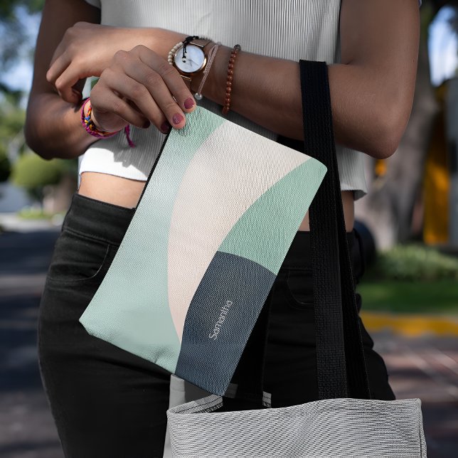 Pochette À Accessoires Chic Turquoise & Beige Classy Personnalisable Mini (Créateur téléchargé)