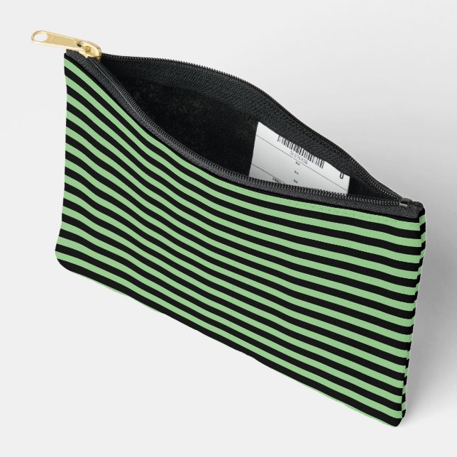 Pochette À Accessoires Chic vert et noir rayé (Ouvrir)