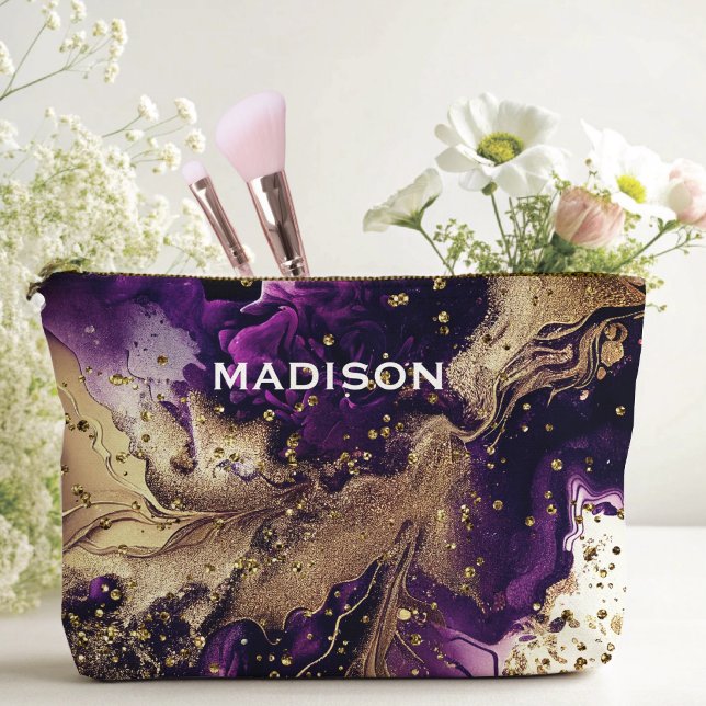 Pochette À Accessoires Chic violet or faux parties scintillant marbling m (Créateur téléchargé)