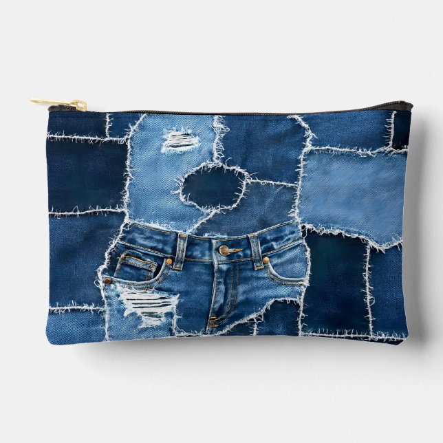 Pochette À Accessoires Chien Patchwork Art Denim (Recto)