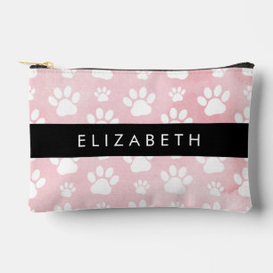 Pochette À Accessoires Chien Paws, White Paws, Aquarelles roses, Votre No