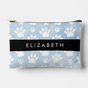 Pochette À Accessoires Chien Paws, White Paws, Blue Watercolor, Votre nom