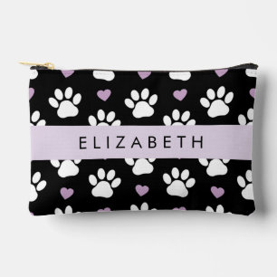 Pochette À Accessoires Chien Paws, White Paws, Lilac Hearts, Votre Nom