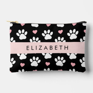 Pochette À Accessoires Chien Paws, White Paws, Rose Hearts, Votre Nom