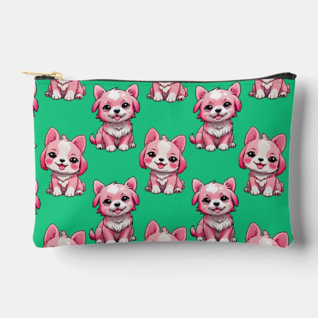 Pochette À Accessoires Chiens roses mignons - Vert  (Recto)