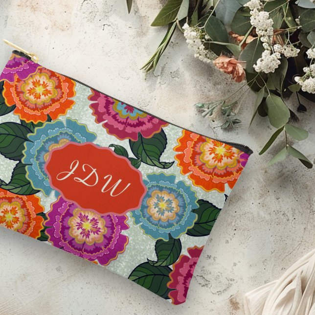 Pochette À Accessoires Chintz Meadow Floral Art Monogramme (Créateur téléchargé)