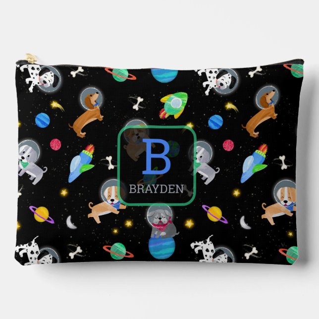 Pochette À Accessoires Chiots Dans L'espace Aquarelle Chiens Astronautes (Recto)