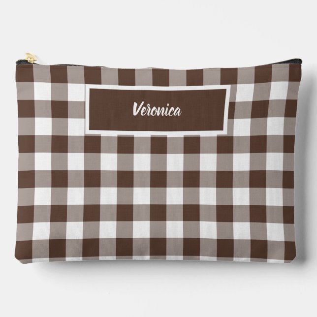 Pochette À Accessoires Chocolate Brown Plaid Gingham Personalized (Recto)