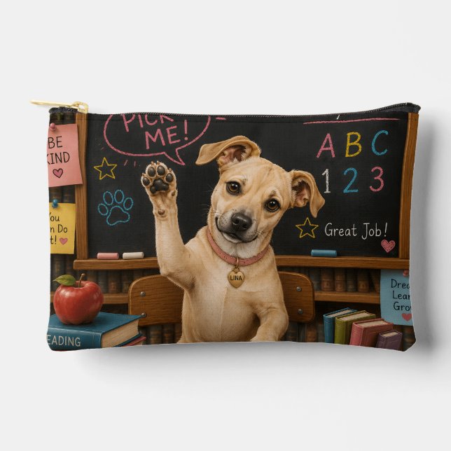 Pochette À Accessoires Choisis-moi ! Chien d'école mignon levant la patte (Recto)