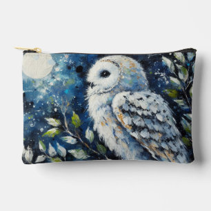 Pochette À Accessoires Chouette blanche sur branche dans la peinture lune