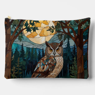 Pochette À Accessoires Chouette boho élégant tache de verre forêt boisée