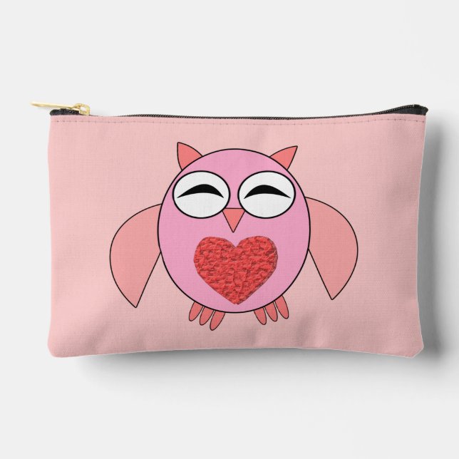 Pochette À Accessoires Chouette de coeur rose (Recto)