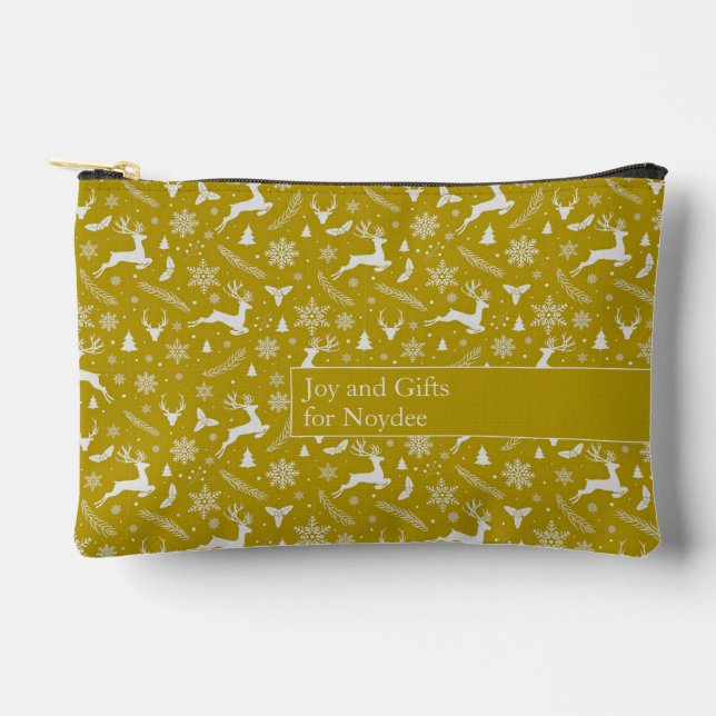 Pochette À Accessoires Christmas Reindeer Pattern Yellow with Text (Recto)