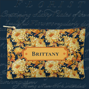 Pochette À Accessoires Chrysanthème Navy et Or