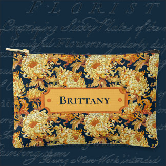 Pochette À Accessoires Chrysanthème Navy et Or