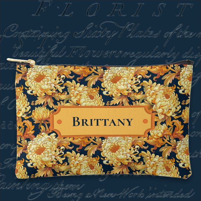 Pochette À Accessoires Chrysanthème Navy et Or (Créateur téléchargé)