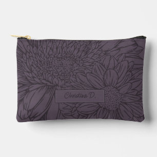 Pochette À Accessoires Chrysanthèmes et nom sur prune poussiéreuse