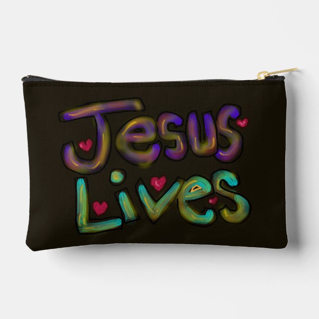 Pochette À Accessoires Citation chrétienne ‘Jésus vit’ Floral  (Verso)