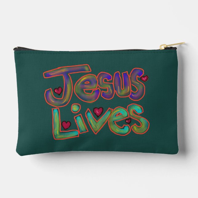 Pochette À Accessoires Citation chrétienne ‘Jésus vit’ Vert  (Verso)