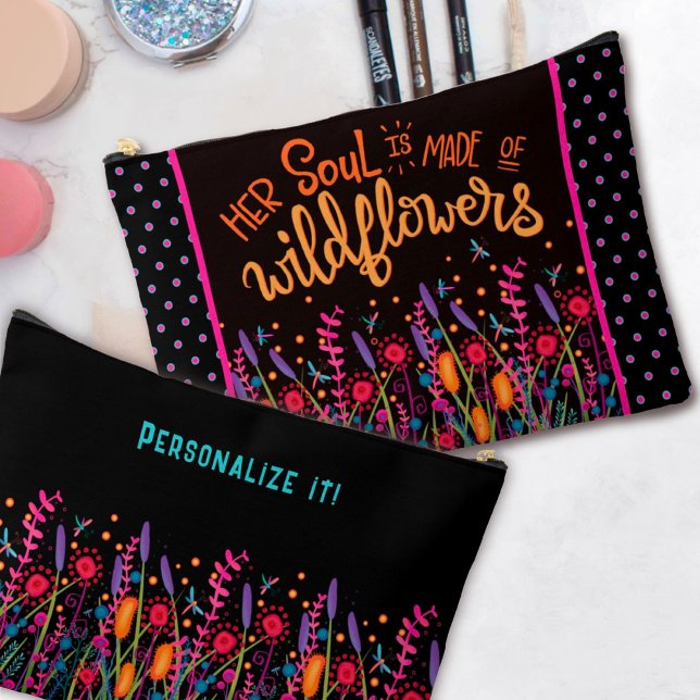 Pochette À Accessoires Citation Fleur sauvage amusante Floral Nom personn (Créateur téléchargé)