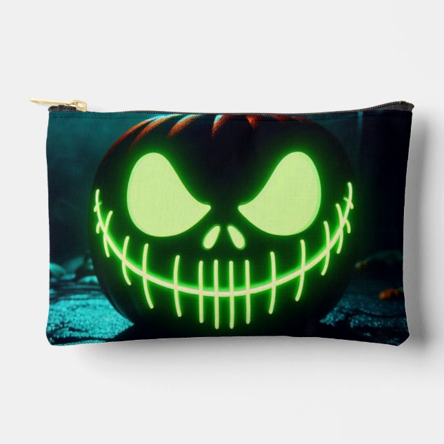 Pochette À Accessoires citrouille d'Halloween vert éffrayant (Recto)
