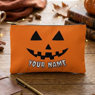 Pochette À Accessoires Citrouille orange personnalisée Halloween Votre no