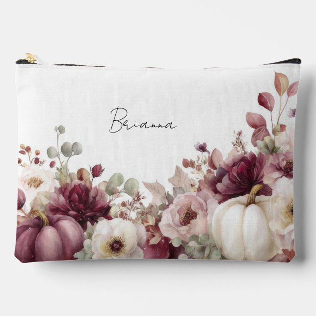 Pochette À Accessoires Citrouilles et fleurs d'automne (Recto)