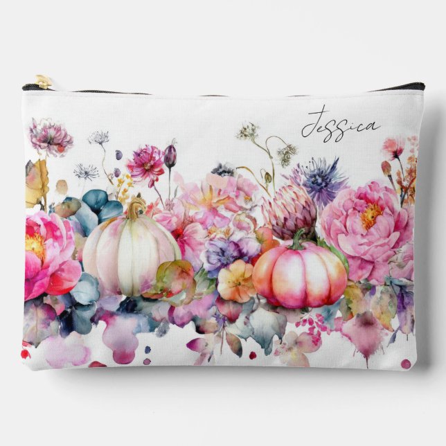 Pochette À Accessoires Citrouilles et fleurs d'automne (Recto)