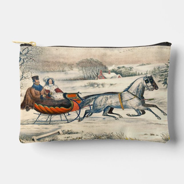 Pochette À Accessoires Classique 1853 Traîneau Currier Ives Route Hiver (Recto)