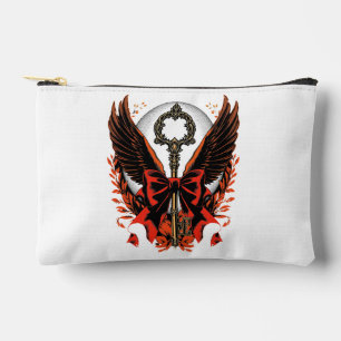 Pochette À Accessoires Clé de fond en velours gothique avec ailes et lune