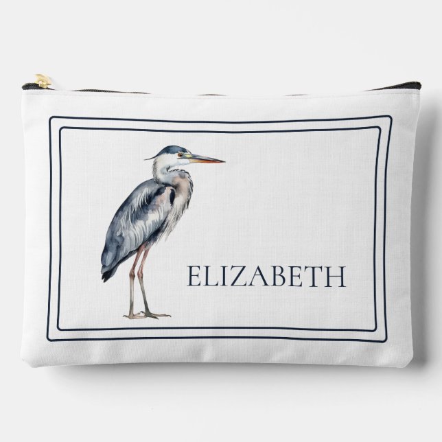 Pochette À Accessoires Coastal Blue Heron Bird Personalized (Recto)