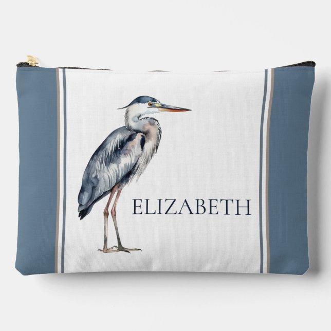 Pochette À Accessoires Coastal Blue Heron Bird Personalized (Recto)