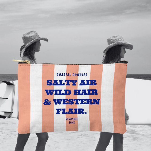 Pochette À Accessoires Coastal Cowgirl Western Flair rose Cabana Stripe (Créateur téléchargé)