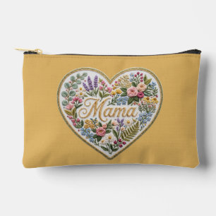 Pochette À Accessoires Cœur de maman en broderie fausse florale jaune