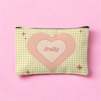 Pochette À Accessoires Coeur rose À damiers Motif Saint Valentin