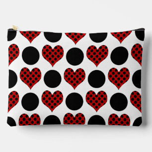 Pochette À Accessoires Cœurs à pois rouges et motif à cercles noirs