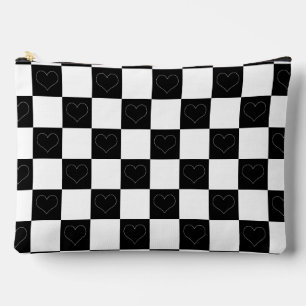 Pochette À Accessoires Coeurs de tableau de bord en noir et blanc