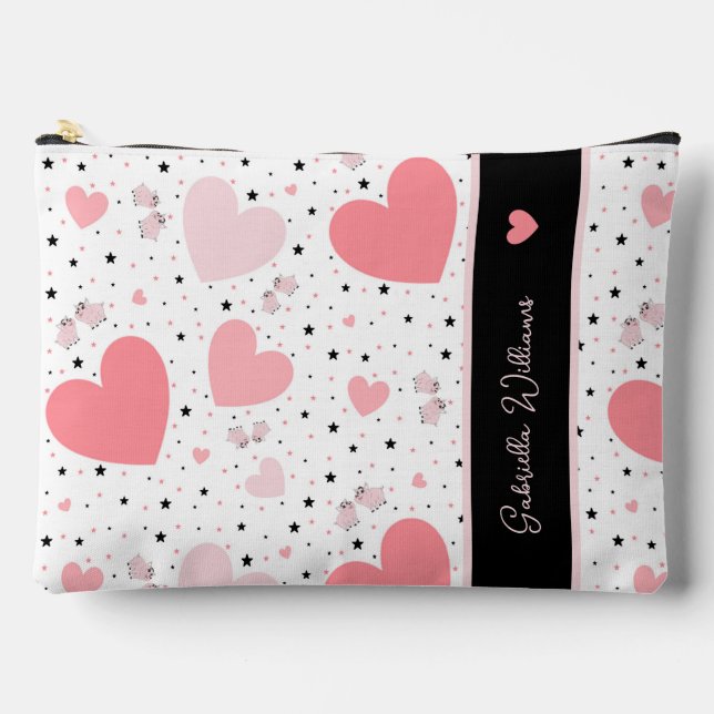 Pochette À Accessoires Cœurs roses et petit cochon (Recto)