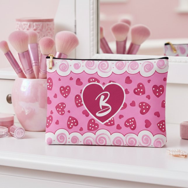 Pochette À Accessoires Cœurs Roses Tendance Avec Des Points Et Des Volute (What better gift for that girl in your life than a soft pink cosmetic bag covered with your love.)