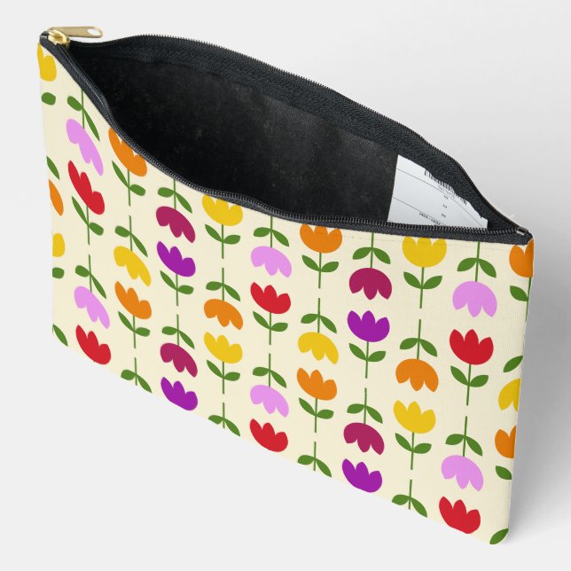 Pochette À Accessoires Col de style scandinave sur Motif de fleurs Crm (Ouvrir)