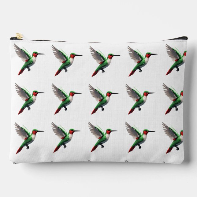 Pochette À Accessoires Colibris verts pixellisés (Recto)