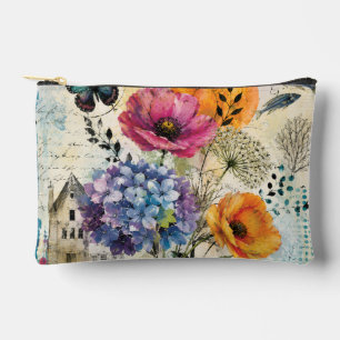 Pochette À Accessoires Collage d'art multimédia botanique vibrant
