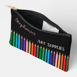 Pochette À Accessoires Colour Pencils Doodle Black Pouch Avec Nom