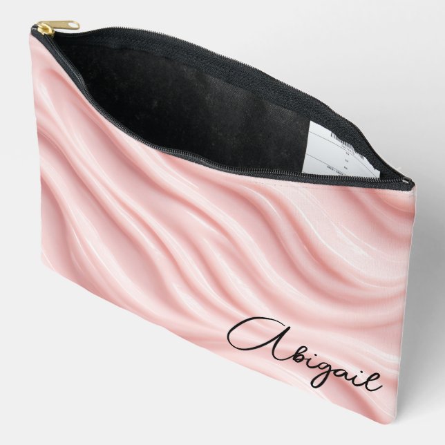 Pochette À Accessoires Conception Abstraite Crème Rose avec Nom (Ouvrir)