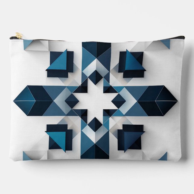 Pochette À Accessoires Conception Abstraite Géométrique en Bleu et Blanc (Recto)